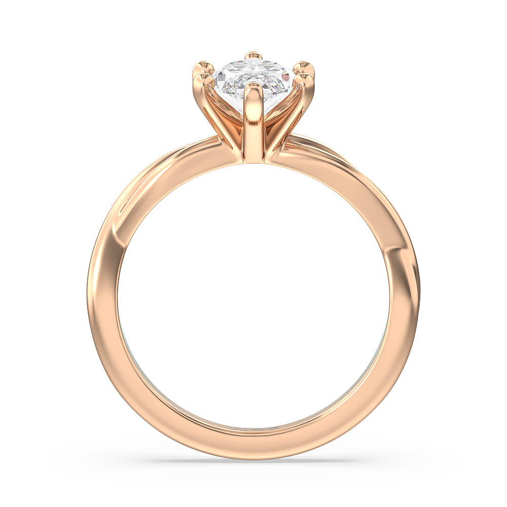 Twisting Solitaire Diamond Ring with Marquise Cut Diamond in 14KT Rose Gold view 2
