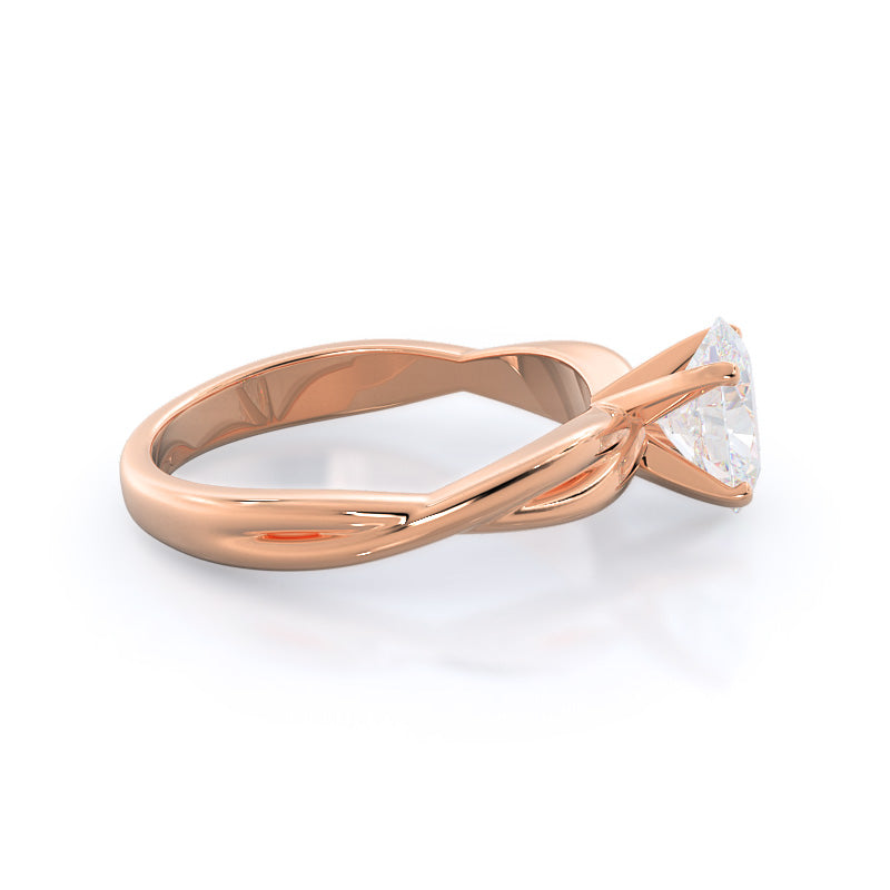 Twisting Solitaire Diamond Ring with Oval Cut Diamond in 14KT Rose Gold view 3
