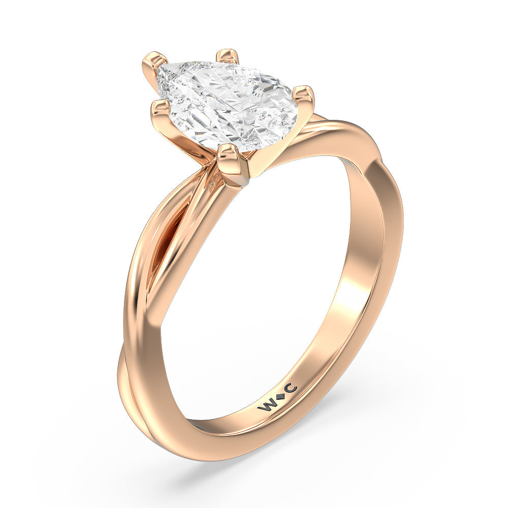 Twisting Solitaire Diamond Ring with Pear Cut Diamond in 14KT Rose Gold view 3

