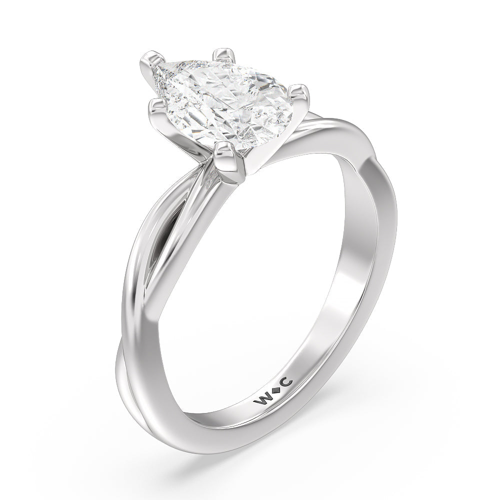 Twisting Solitaire Diamond Ring with Pear Cut Diamond in 14KT Platinum view 3
