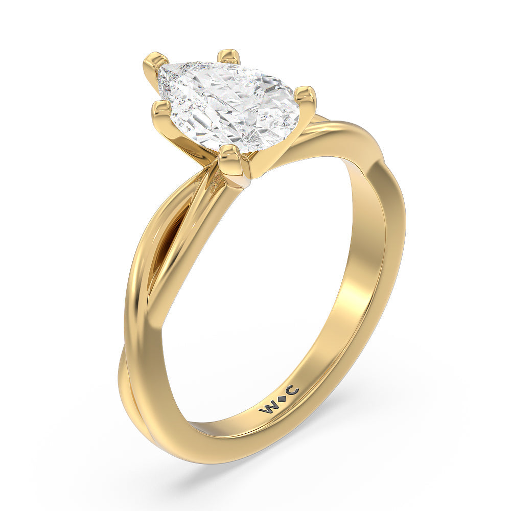 Twisting Solitaire Diamond Ring with Pear Cut Diamond in 14KT Yellow Gold view 3
