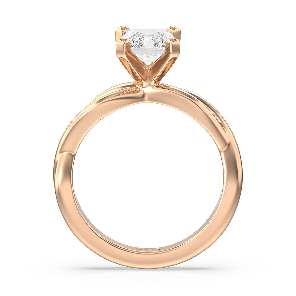 Twisting Solitaire Diamond Ring with Radiant Cut Diamond in 14KT Rose Gold view 2
