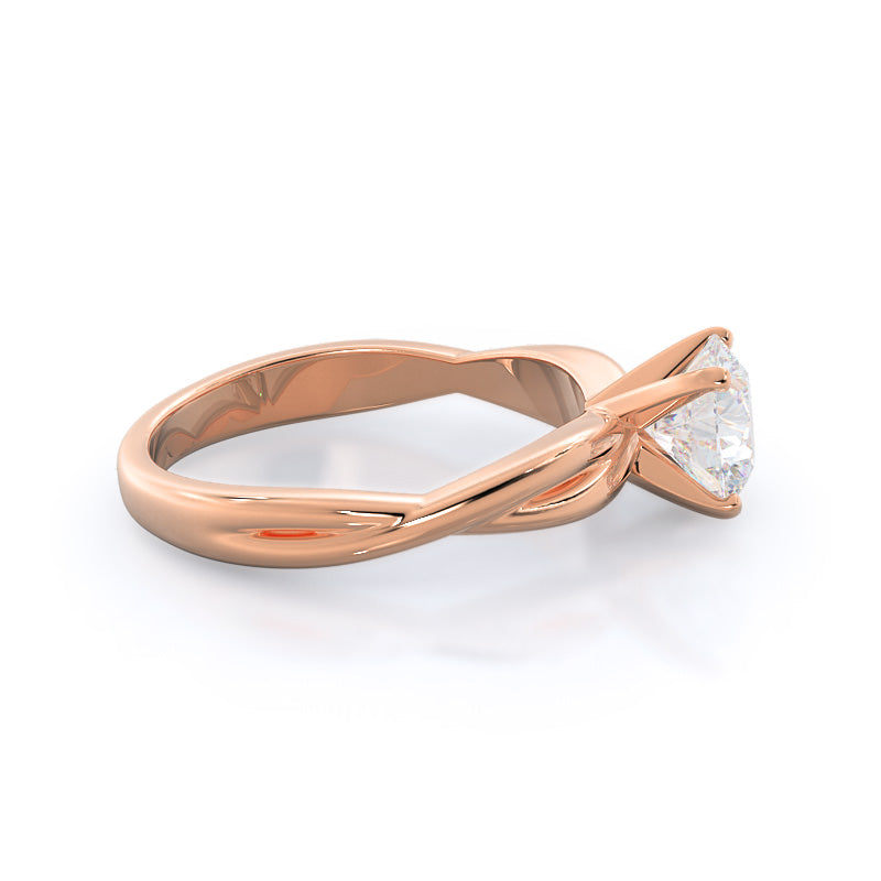 Twisting Solitaire Diamond Ring with Round Cut Diamond in 14KT Rose Gold view 2
