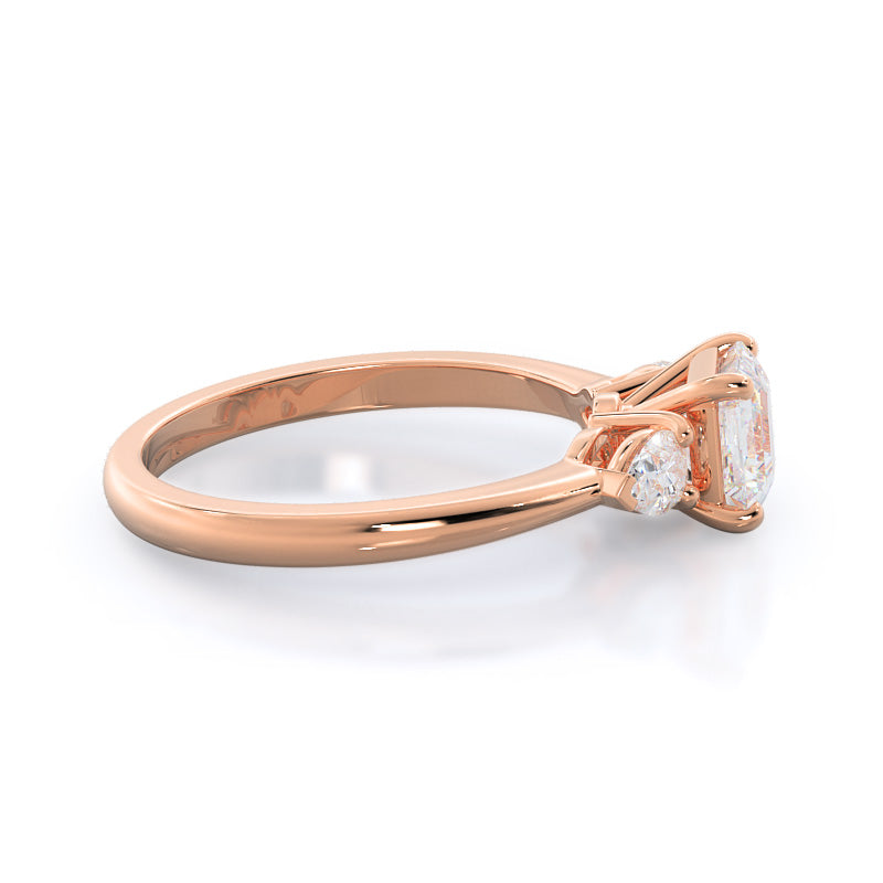 Three Stone Pear Engagement Ring with Asscher Cut Diamond in 14KT Rose Gold view 3
