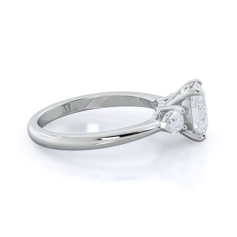 Three Stone Pear Engagement Ring with Oval Cut Diamond in 14KT Platinum view 3
