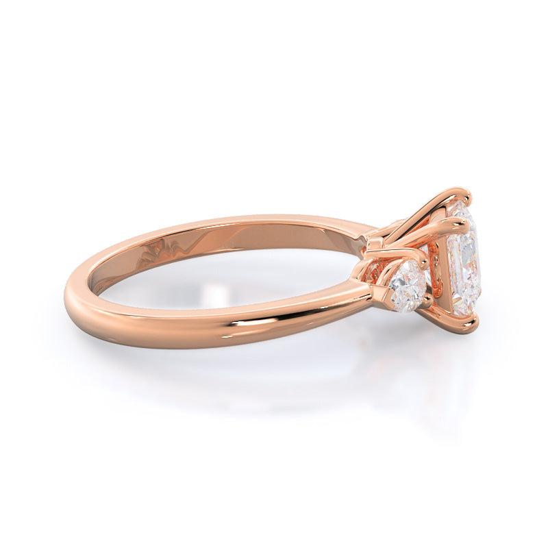 Three Stone Pear Engagement Ring with Princess Cut Diamond in 14KT Rose Gold view 3
