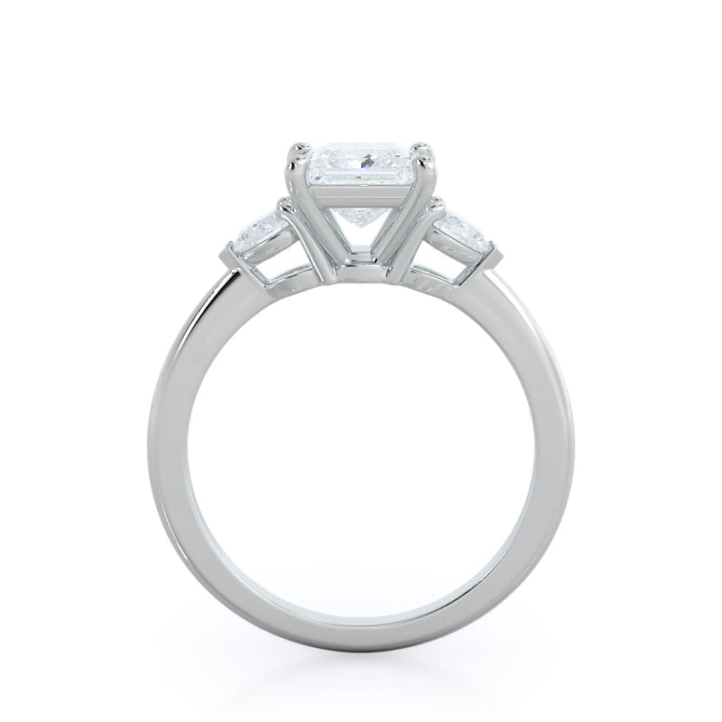 Three Stone Pear Engagement Ring with Princess Cut Diamond in 14KT Platinum view 2
