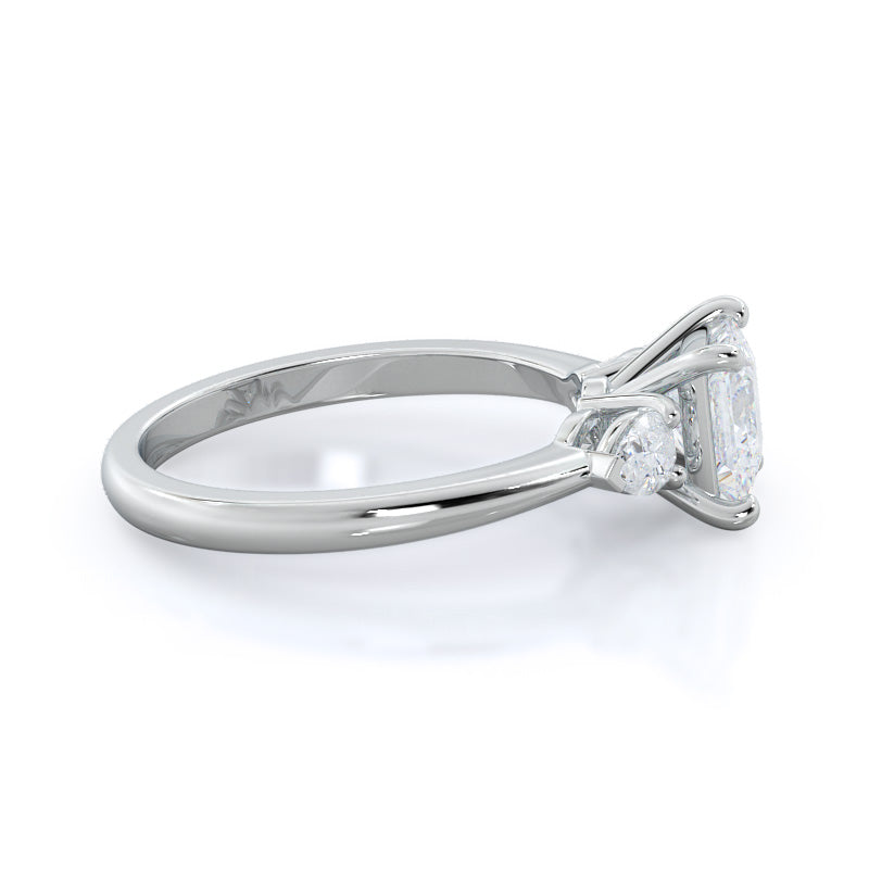 Three Stone Pear Engagement Ring with Princess Cut Diamond in 14KT Platinum view 3
