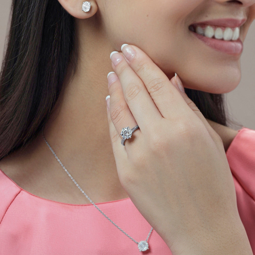 Model Wearing Luminous Six Prong Solitaire Diamond Ring view