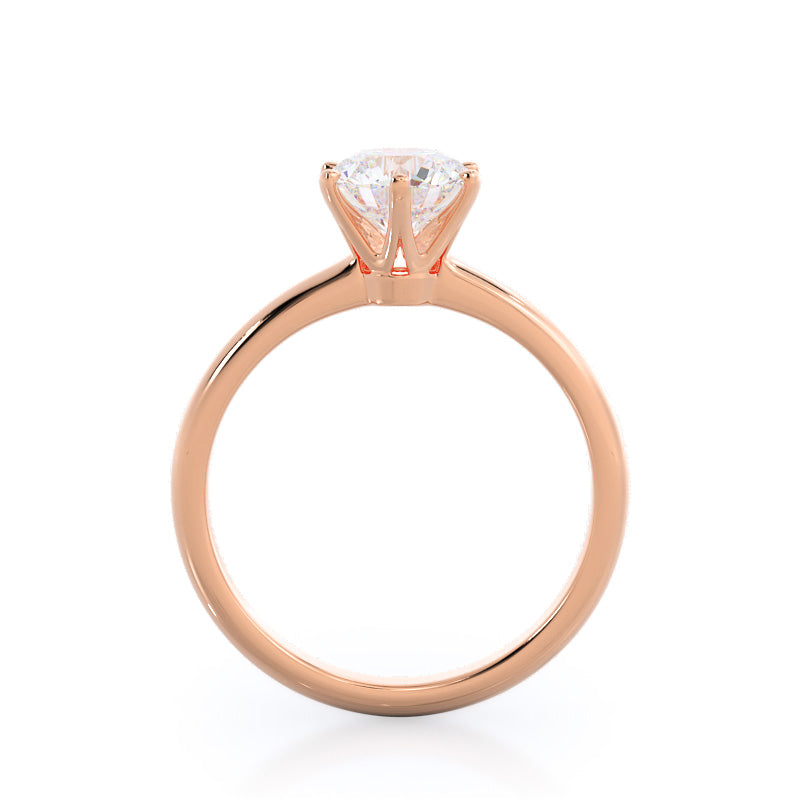Luminous Six Prong Solitaire Diamond Ring with Round Cut Diamond in 14KT Rose Gold view 2
