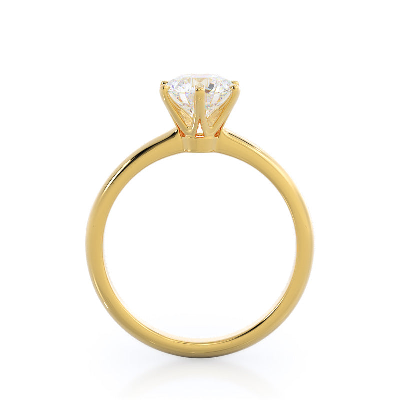 Luminous Six Prong Solitaire Diamond Ring with Round Cut Diamond in 14KT Yellow Gold view 2
