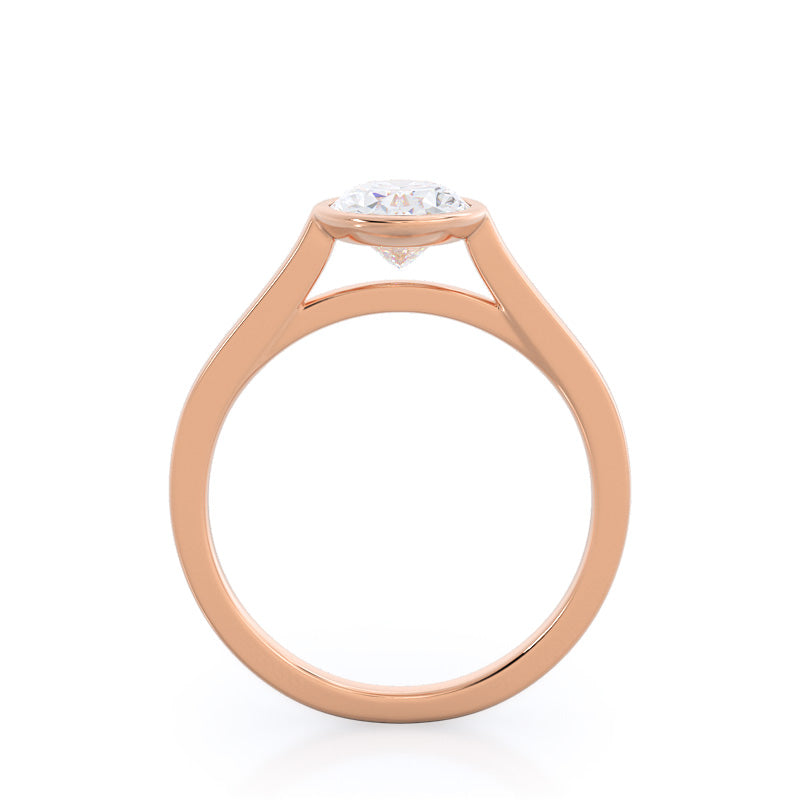 Bezel Solitaire Engagement Ring with Oval Cut Diamond in 14KT Rose Gold view 2
