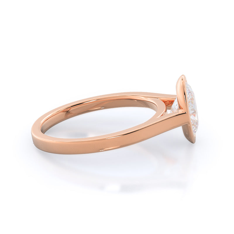 Bezel Solitaire Engagement Ring with Oval Cut Diamond in 14KT Rose Gold view 3
