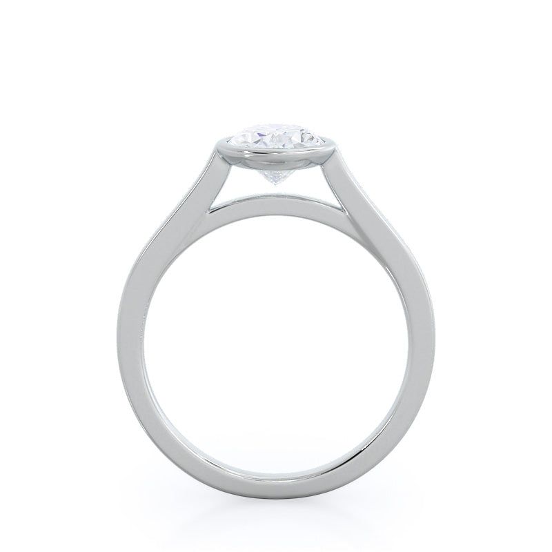 Bezel Solitaire Engagement Ring with Oval Cut Diamond in 14KT Platinum view 2
