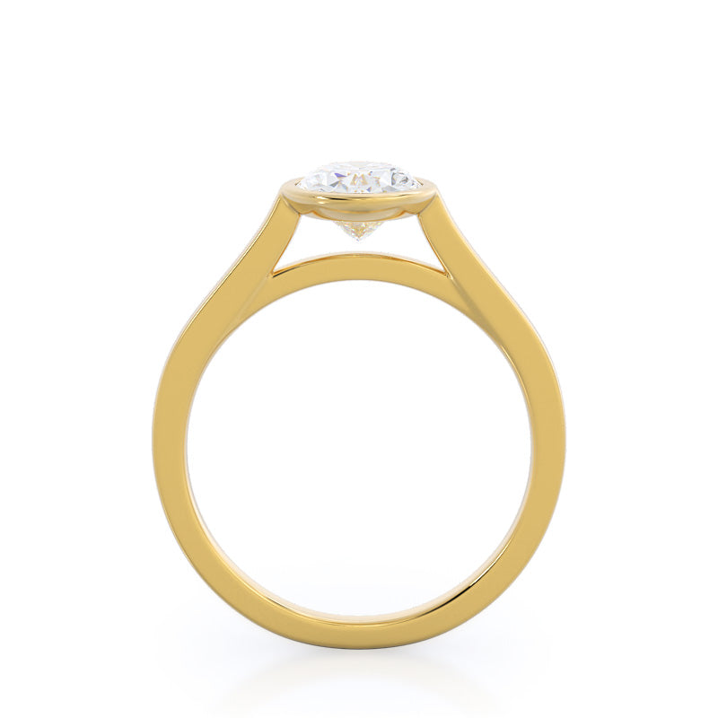 Bezel Solitaire Engagement Ring with Oval Cut Diamond in 14KT Yellow Gold view 2
