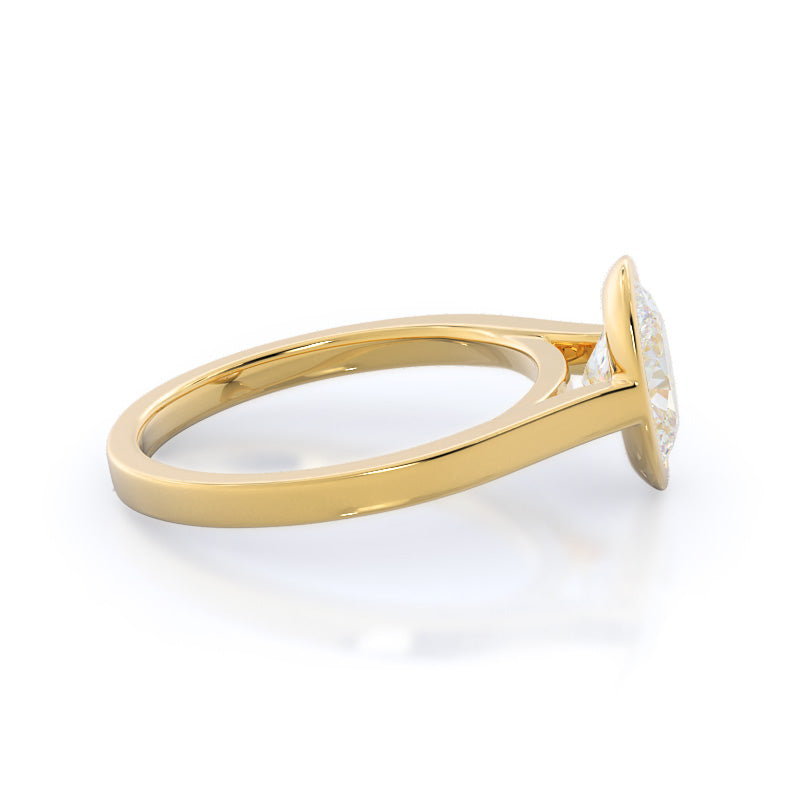 Bezel Solitaire Engagement Ring with Oval Cut Diamond in 14KT Yellow Gold view 3
