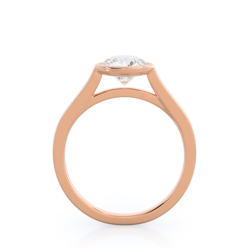 Bezel Solitaire Engagement Ring with Round Cut Diamond in 14KT Rose Gold view 2
