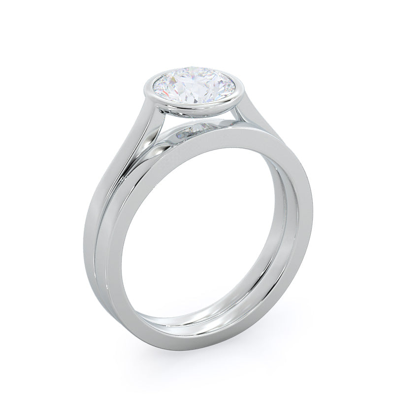 Bezel Solitaire Engagement Ring with Oval Cut Diamond in 14KT Rose Gold view 5
