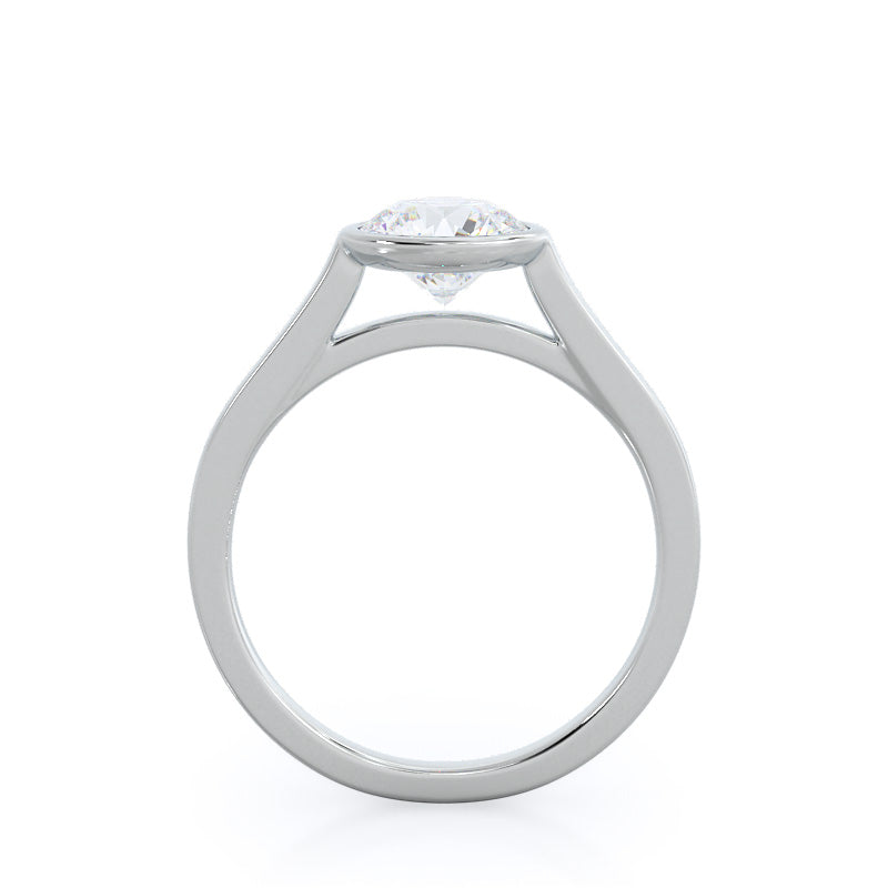 Bezel Solitaire Engagement Ring with Round Cut Diamond in 14KT Platinum view 2
