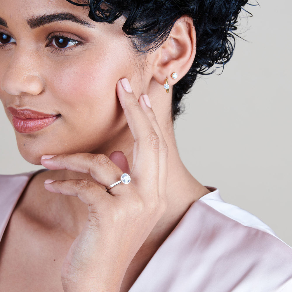 Model Wearing Bezel Solitaire Engagement Ring view