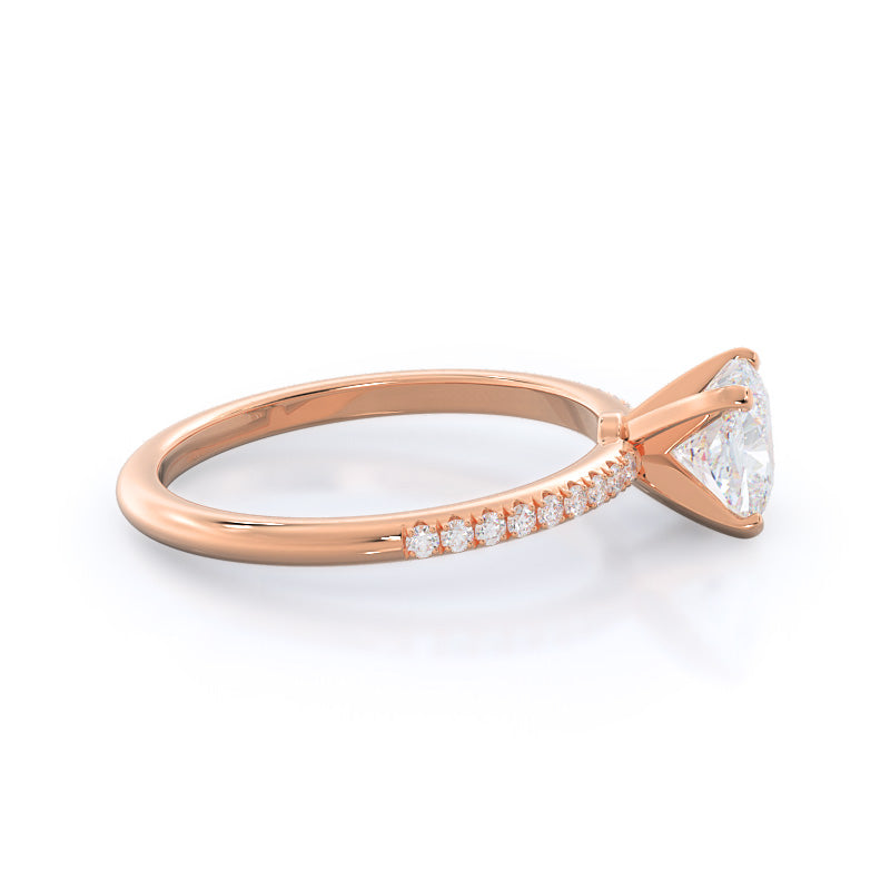 Micro pave Diamond Engagement Ring with Cushion Cut Diamond in 14KT Rose Gold view 3
