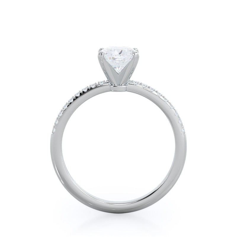 Micro pave Diamond Engagement Ring with Cushion Cut Diamond in 14KT Platinum view 2
