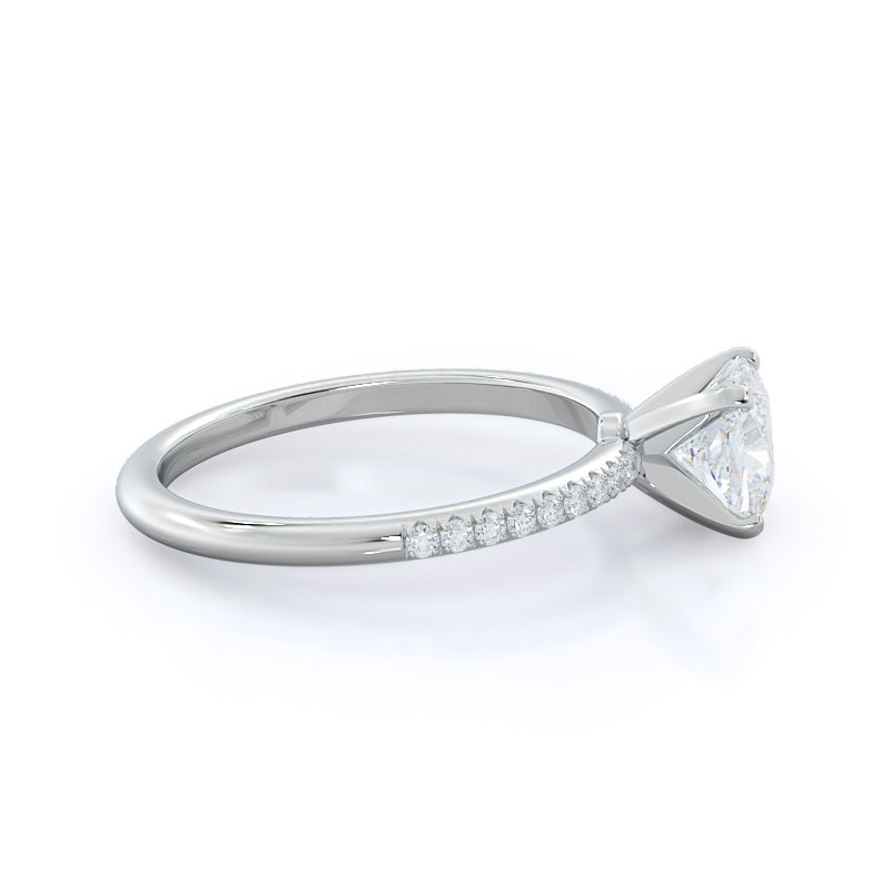 Micro pave Diamond Engagement Ring with Cushion Cut Diamond in 14KT Platinum view 3

