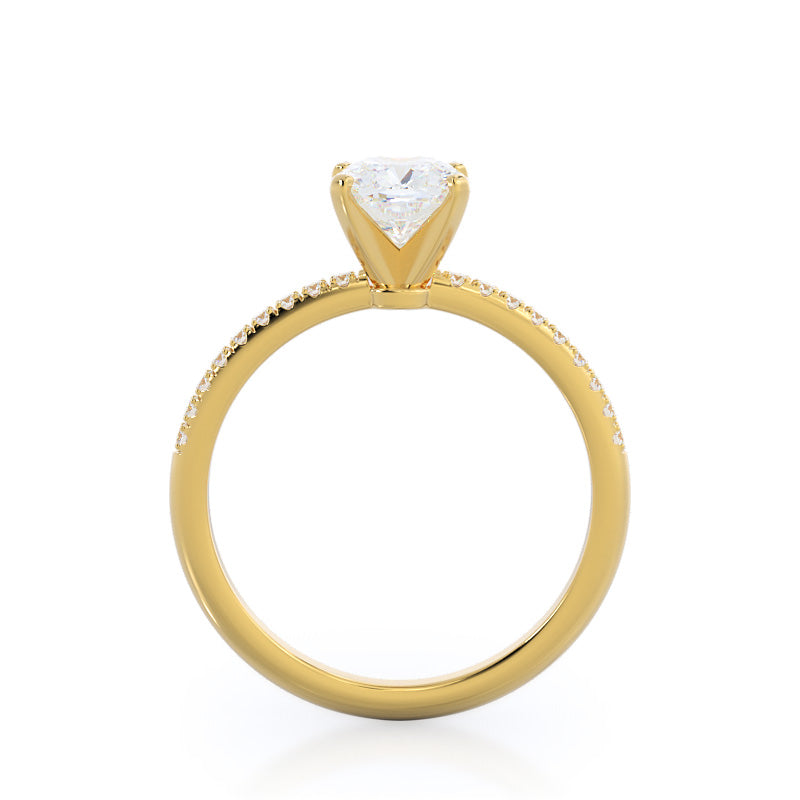 Micro pave Diamond Engagement Ring with Cushion Cut Diamond in 14KT Yellow Gold view 2
