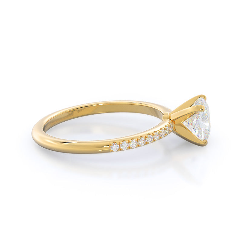 Micro pave Diamond Engagement Ring with Cushion Cut Diamond in 14KT Yellow Gold view 3
