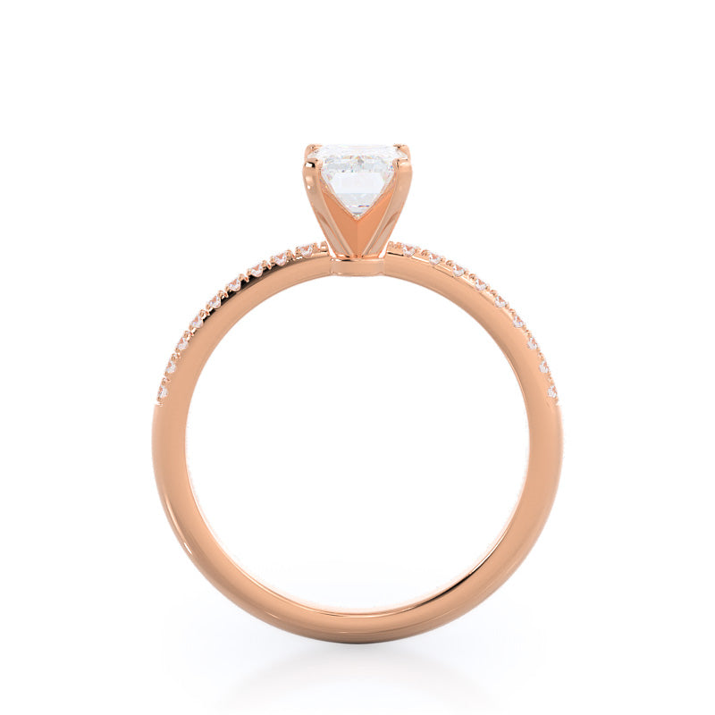 Micro pave Diamond Engagement Ring with Emerald Cut Diamond in 14KT Rose Gold view 2
