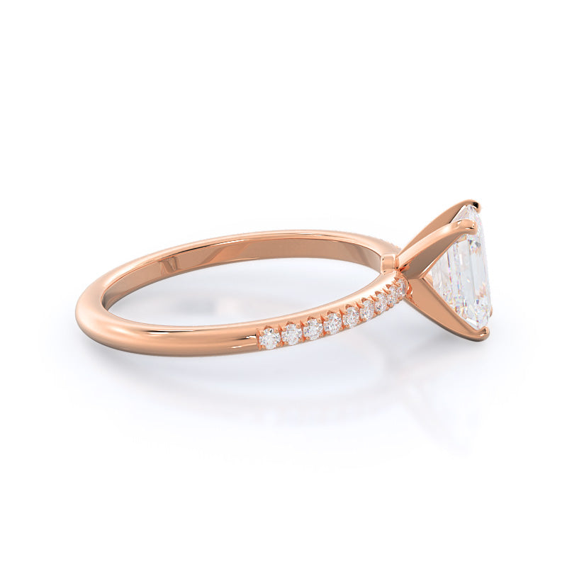 Micro pave Diamond Engagement Ring with Emerald Cut Diamond in 14KT Rose Gold view 3
