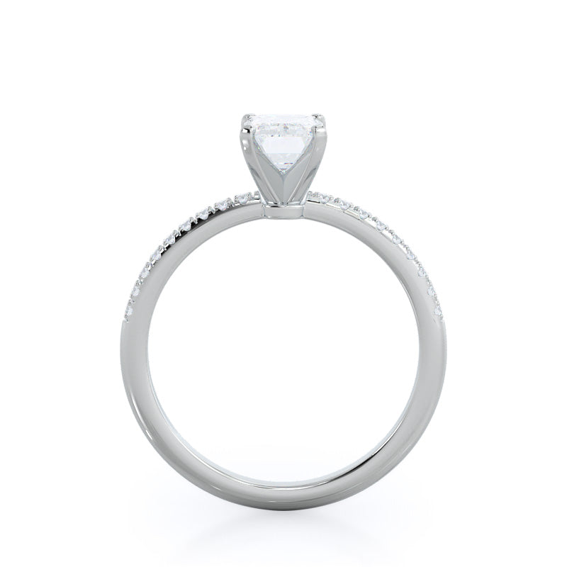 Micro pave Diamond Engagement Ring with Emerald Cut Diamond in 14KT Platinum view 2
