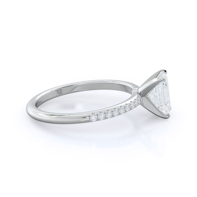 Micro pave Diamond Engagement Ring with Emerald Cut Diamond in 14KT Platinum view 3
