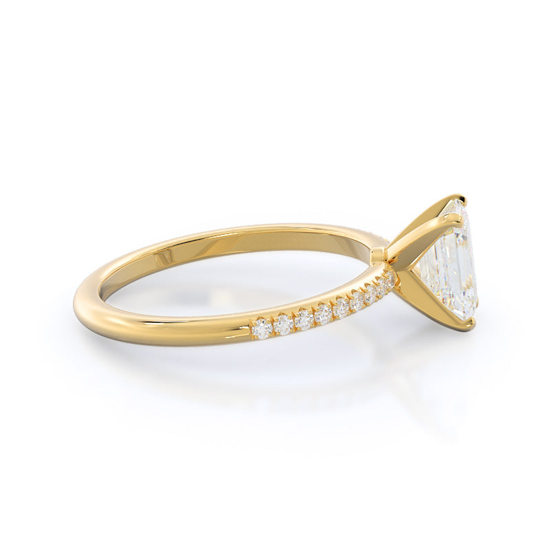 Micro pave Diamond Engagement Ring with Emerald Cut Diamond in 14KT Yellow Gold view 3
