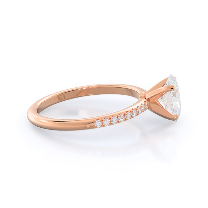 Micro pave Diamond Engagement Ring with Oval Cut Diamond in 14KT Rose Gold view 3
