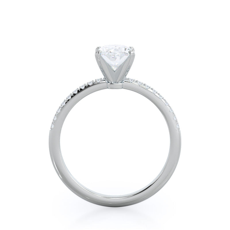 Micro pave Diamond Engagement Ring with Oval Cut Diamond in 14KT Platinum view 2
