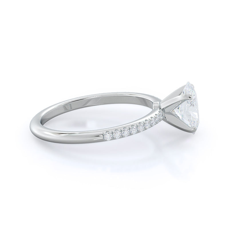 Micro pave Diamond Engagement Ring with Oval Cut Diamond in 14KT Platinum view 3
