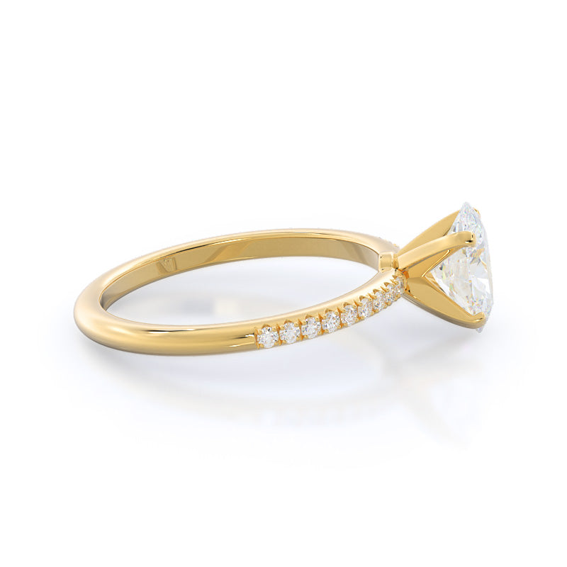Micro pave Diamond Engagement Ring with Oval Cut Diamond in 14KT Yellow Gold view 3
