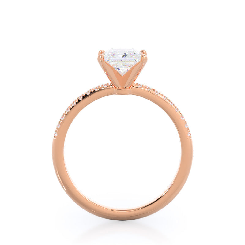 Micro pave Diamond Engagement Ring with Princess Cut Diamond in 14KT Rose Gold view 2
