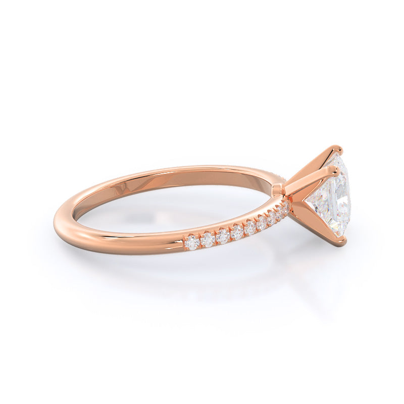 Micro pave Diamond Engagement Ring with Princess Cut Diamond in 14KT Rose Gold view 3
