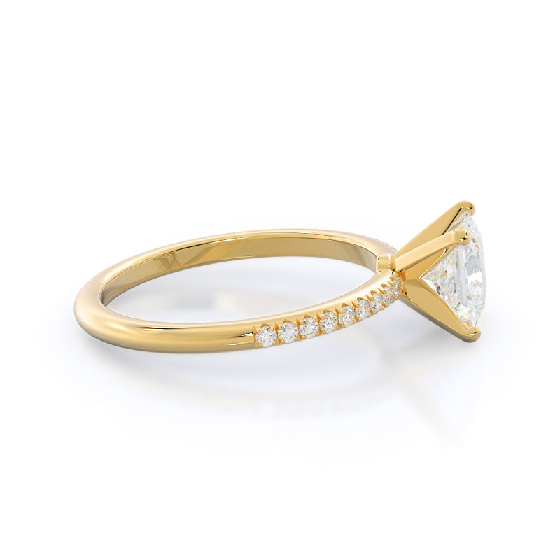 Micro pave Diamond Engagement Ring with Princess Cut Diamond in 14KT Yellow Gold view 3
