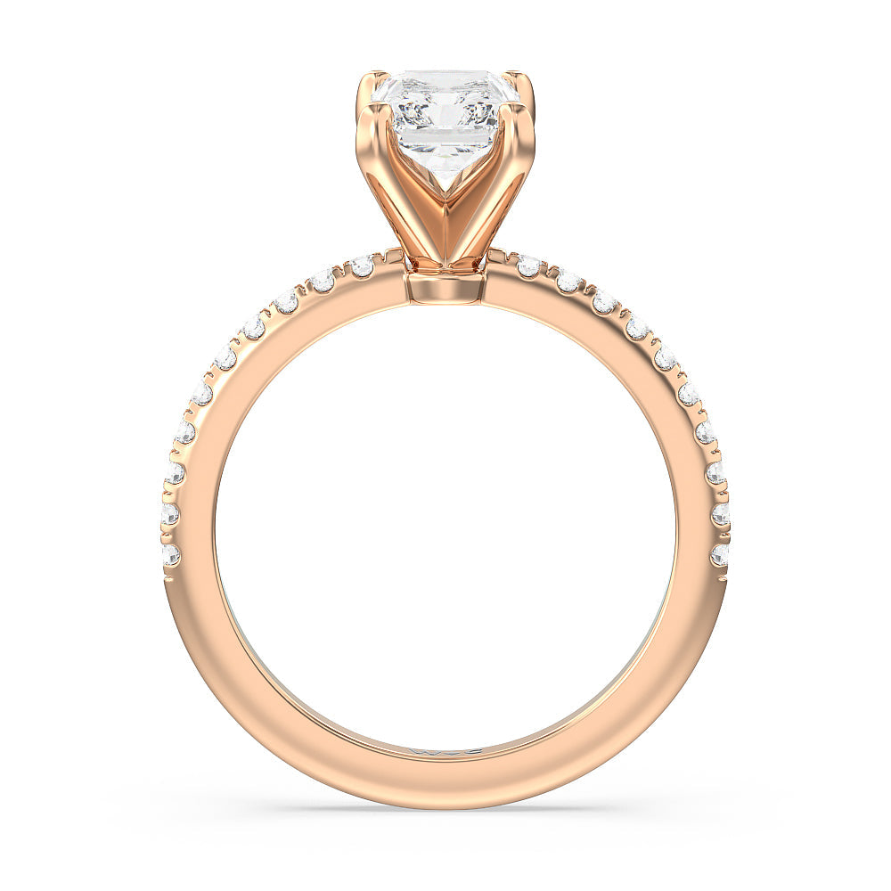 Micro pave Diamond Engagement Ring with Radiant Cut Diamond in 14KT Rose Gold view 2
