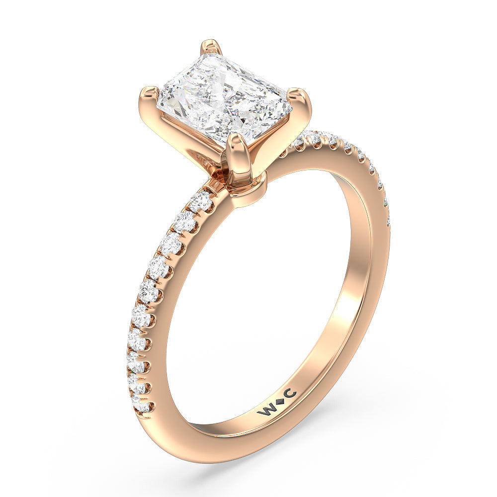 Micro pave Diamond Engagement Ring with Radiant Cut Diamond in 14KT Rose Gold view 3
