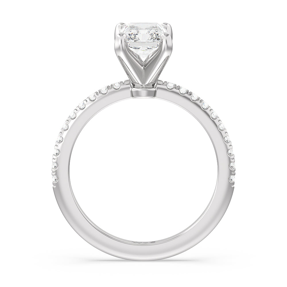 Micro pave Diamond Engagement Ring with Radiant Cut Diamond in 14KT Platinum view 2
