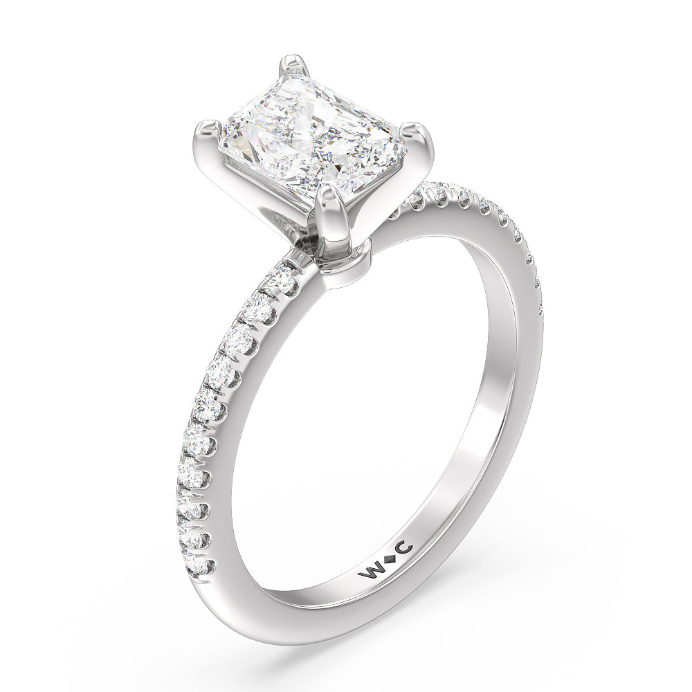 Micro pave Diamond Engagement Ring with Radiant Cut Diamond in 14KT Platinum view 3
