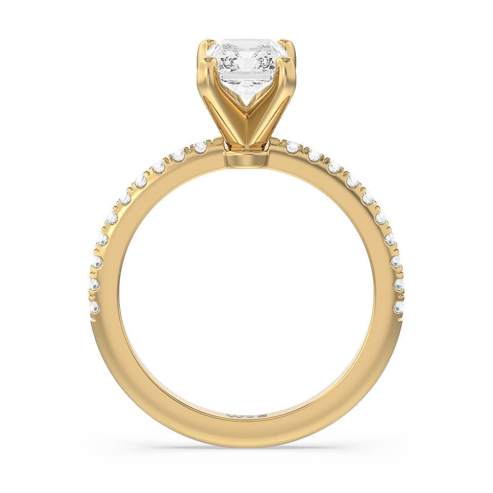 Micro pave Diamond Engagement Ring with Radiant Cut Diamond in 14KT Yellow Gold view 2
