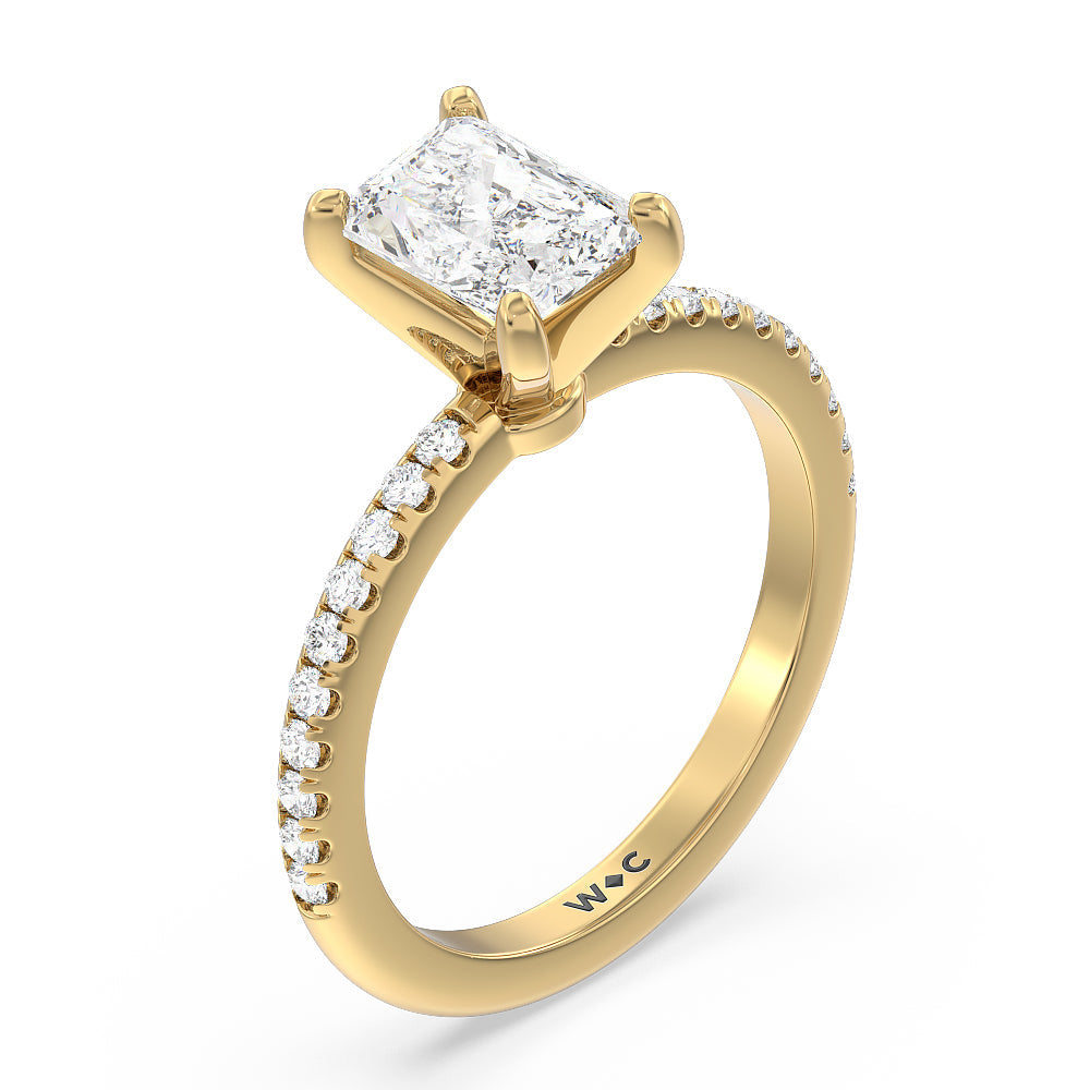 Micro pave Diamond Engagement Ring with Radiant Cut Diamond in 14KT Yellow Gold view 3
