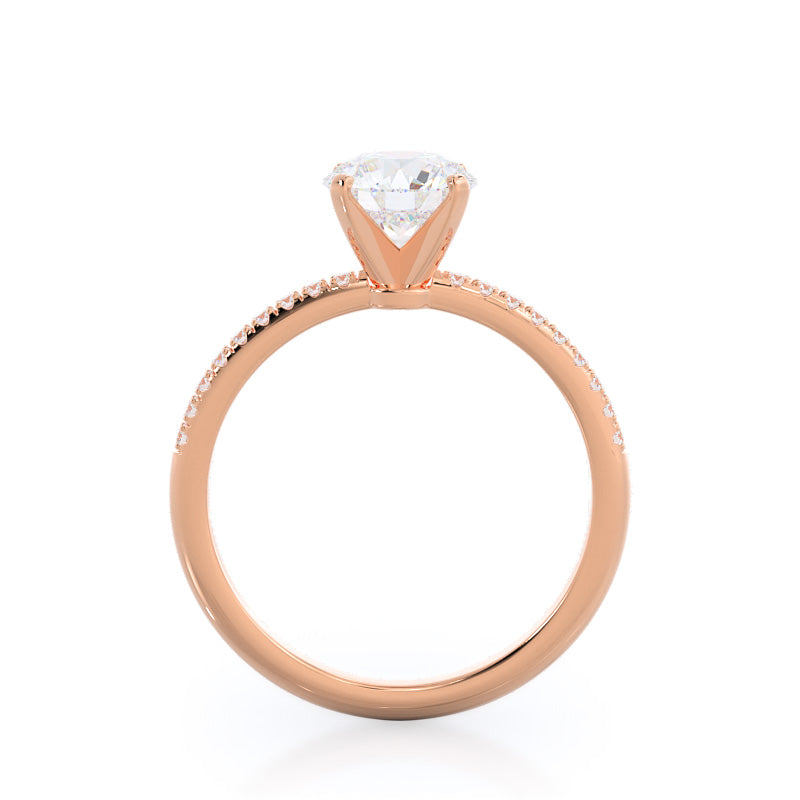 Micro pave Diamond Engagement Ring with Round Cut Diamond in 14KT Rose Gold view 2
