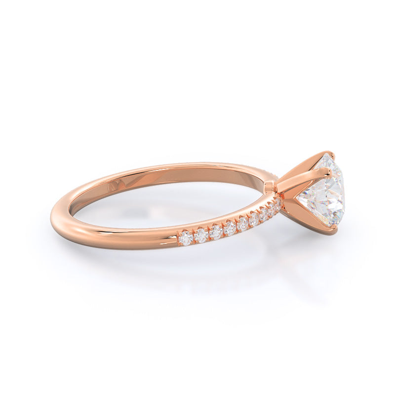 Micro pave Diamond Engagement Ring with Round Cut Diamond in 14KT Rose Gold view 3
