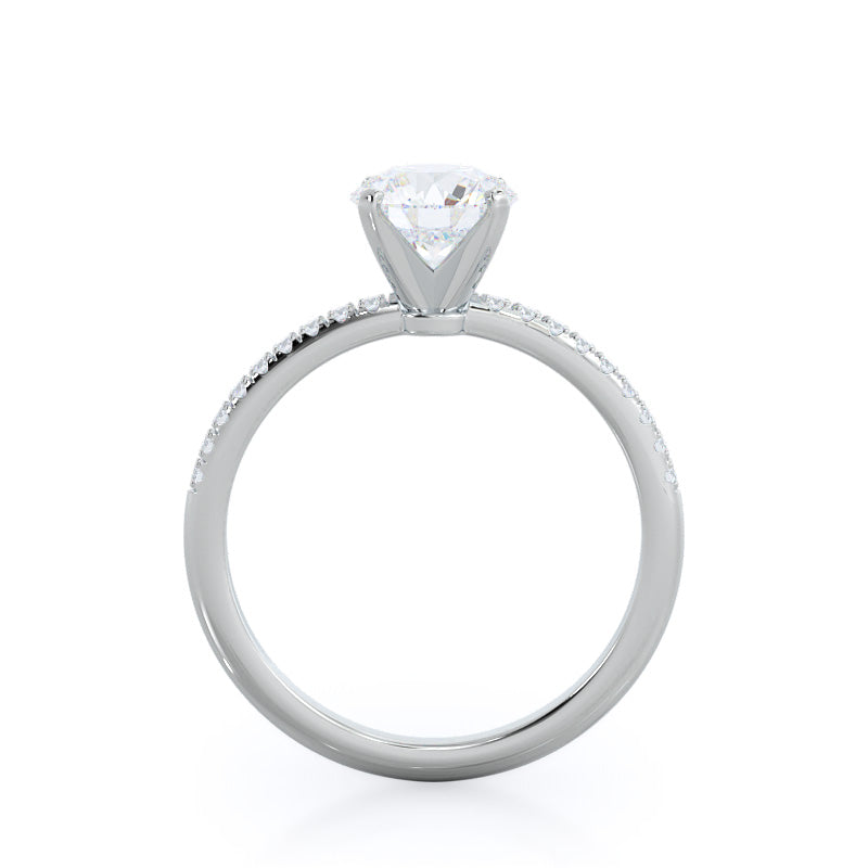 Micro pave Diamond Engagement Ring with Round Cut Diamond in 14KT Platinum view 2
